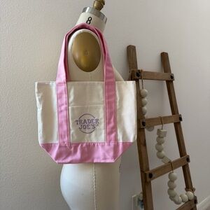 Trader Joe’s Limited Edition Pastel Mini Pink and Cream Canvas Tote Bag